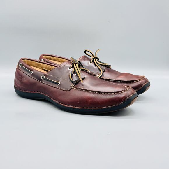 Timberland Shoes Mens 13 Brown Leather Boat Deck Moc Toe Lace Up Casual Comfort - Picture 2 of 11